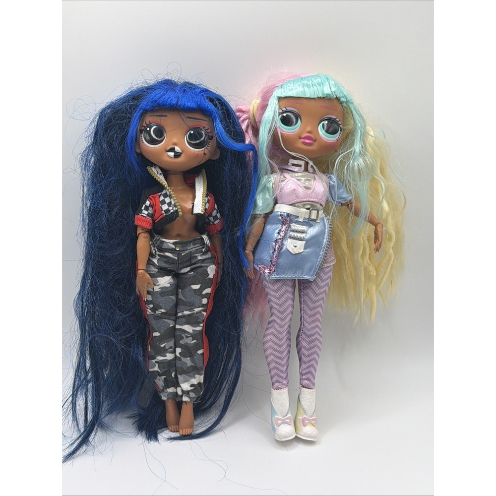 LOL OMG Fashion Doll Lot 2 Blue Hair Pastel Rainbow MGA Accessories Clothes